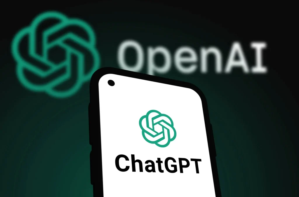 Smartphone screen showing ChatGPT logo prominently with blurred OpenAI branding, representing GPT-4.5.