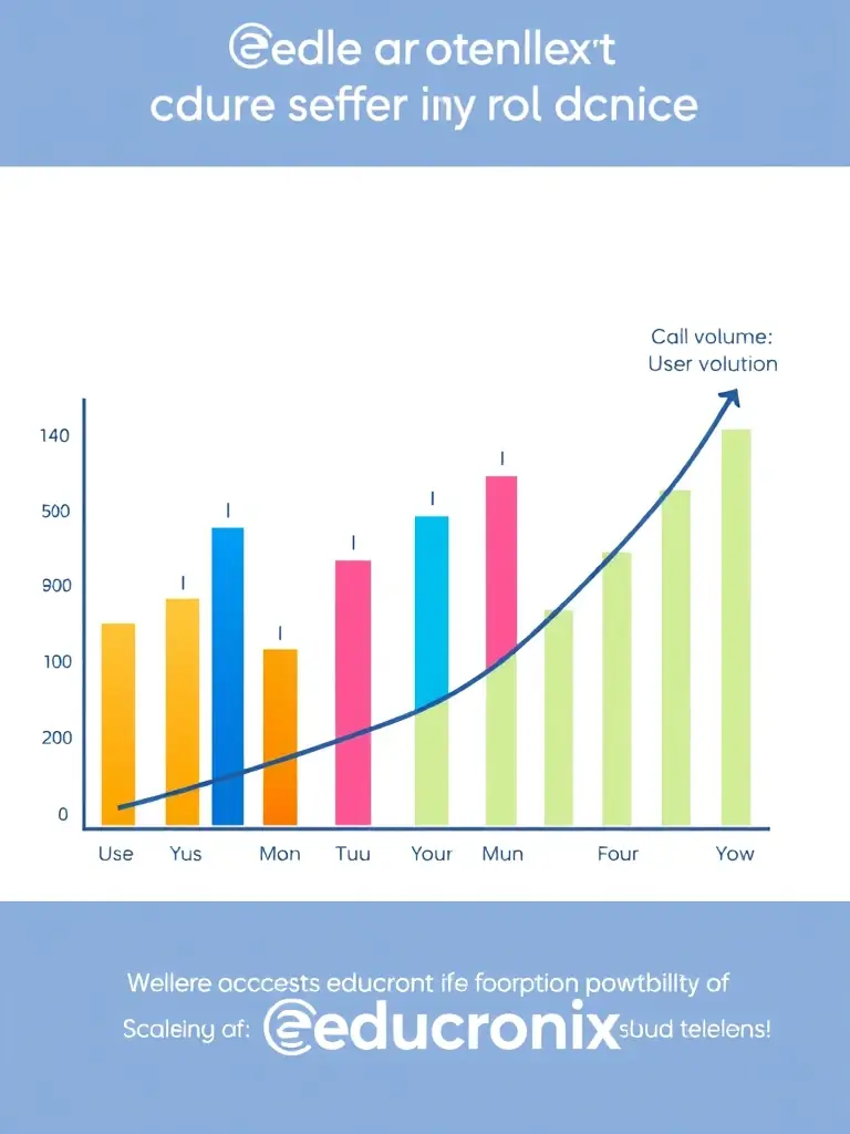 A scalable graph showing increasing call volume and user count, illustrating the ability of Educronix's cloud telephony to handle growth.