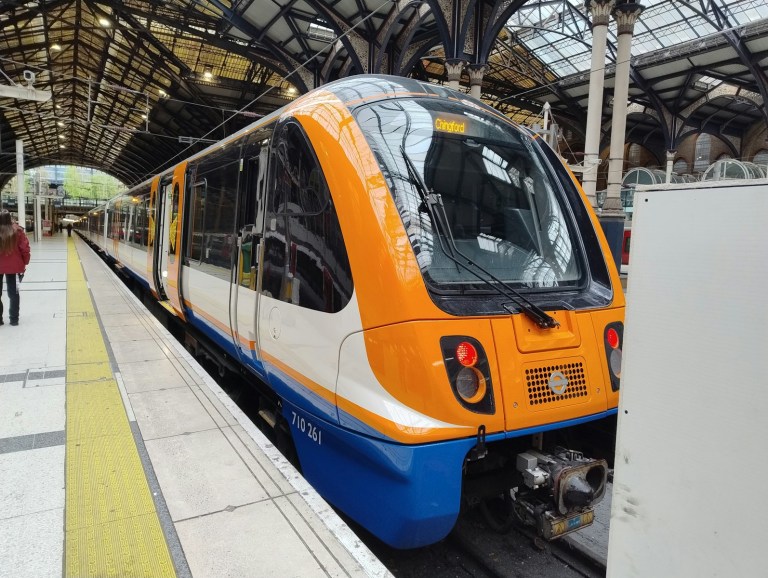 A train is waiting at the station.