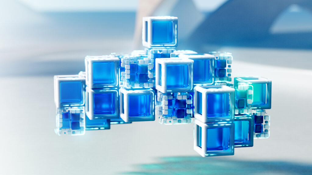 A blue and white cubes