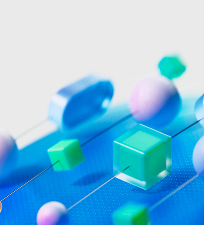 A close up of a blue surface with colorful objects