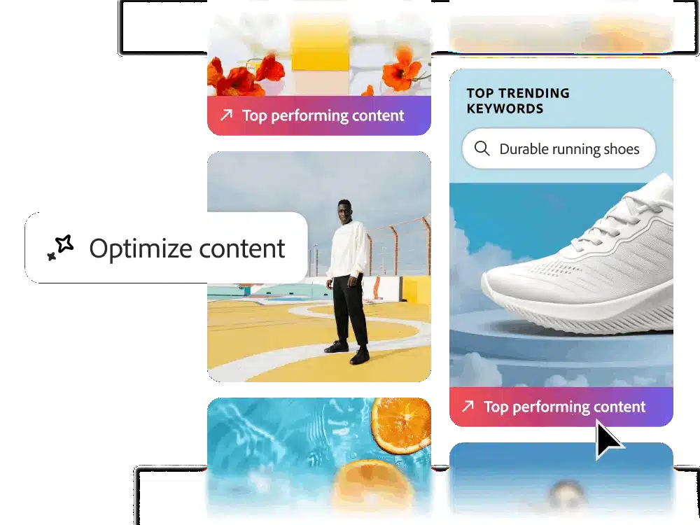 Dashboard interface showcasing content optimization suggestions and trending keywords managed by LLM Optimizer.