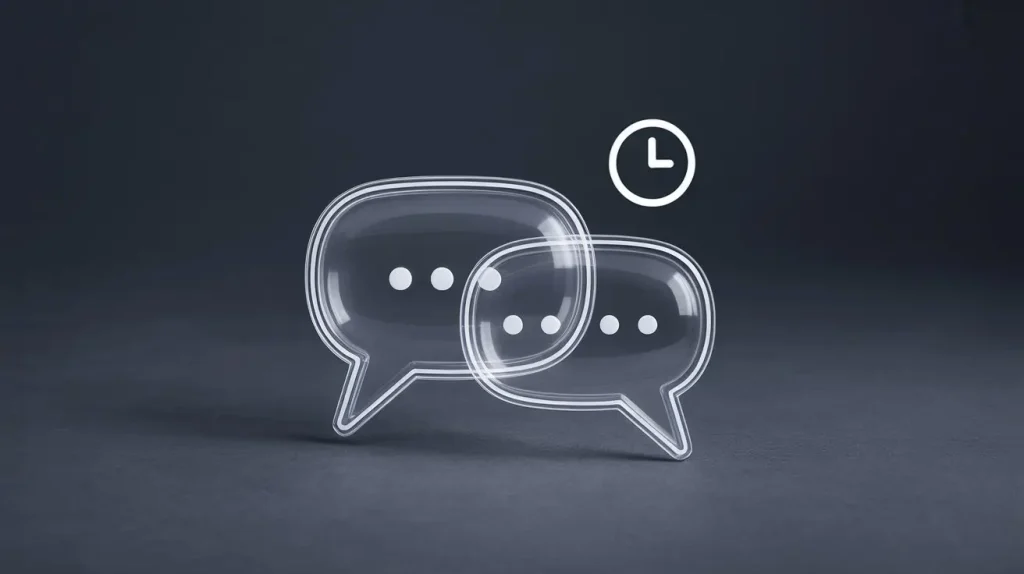 Two transparent chat bubbles with a clock icon above them, symbolizing Temporary Chat and short-lived conversations.